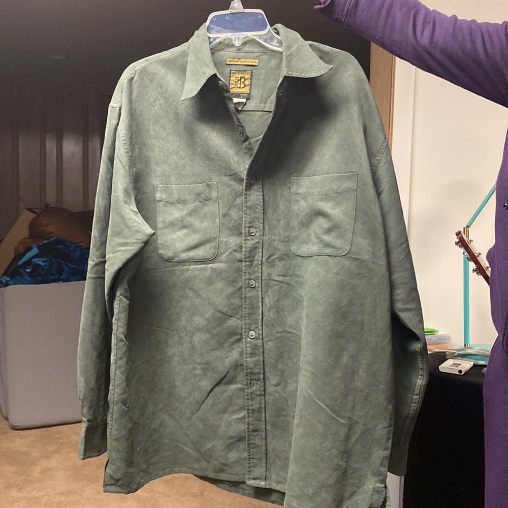 Forest green mens long sleeve button up suedes microfiber shirt